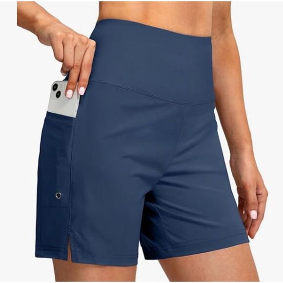 NEW G Gradual Women’s High Waist Swim Shorts Blue XXL NWT Pockets Liner - Picture 1 of 6